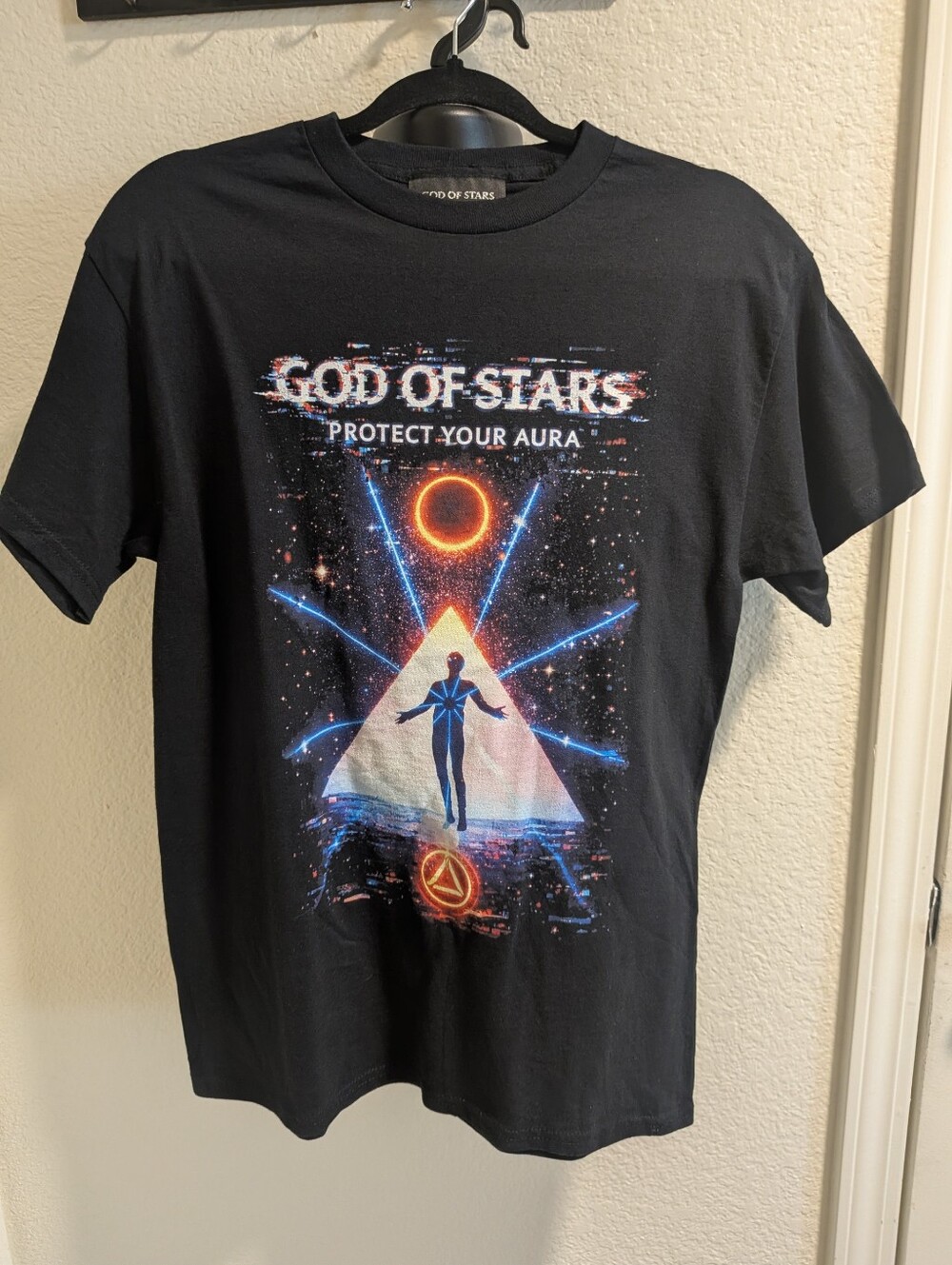 God of Stars Protect Your Aura Graphic T-Shirt Black Medium NWOT